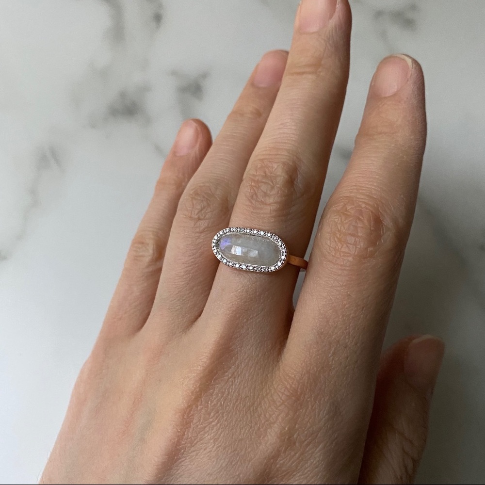 Rose gold-plated moonstone and diamond pave ring